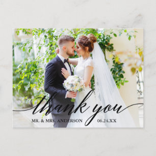 Cartão Postal Caligrafia Foto Casamento Noiva Noivo Obrigado B