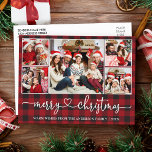 Cartão Postal Caligrafia Heart Christmas 5 Photo Red Xadrez<br><div class="desc">Cartão-postal de Natal Feliz 5 - Xadrez Vermelha</div>