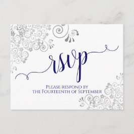 Cartão Postal Caligrafia Lacy Azul Naval em Branco RSVP de Casam