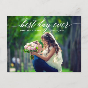 Cartão Postal Caligrafia Melhor Dia Já Foto de Casamento Obrigad