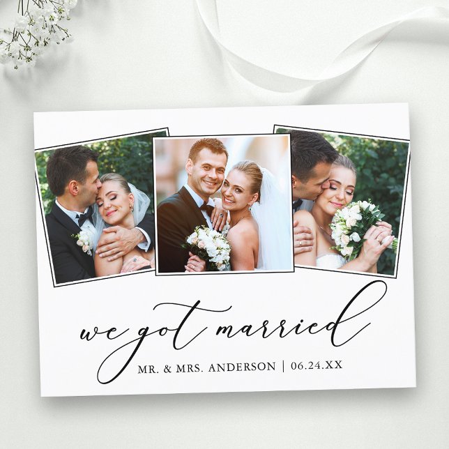 Cartão Postal Caligrafia Minimalista 3 Foto Que Casamos (Customize to add text to back of card.)