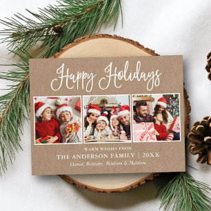 Cartão Postal Caligrafia moderna 3 Fotos Feriado Kraft