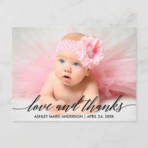 Cartão Postal Caligrafia Moderna Amor e Gratidão ao Bebê Foto