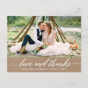 Cartão Postal Caligrafia Moderna Casamento Amor e Agradecimento 