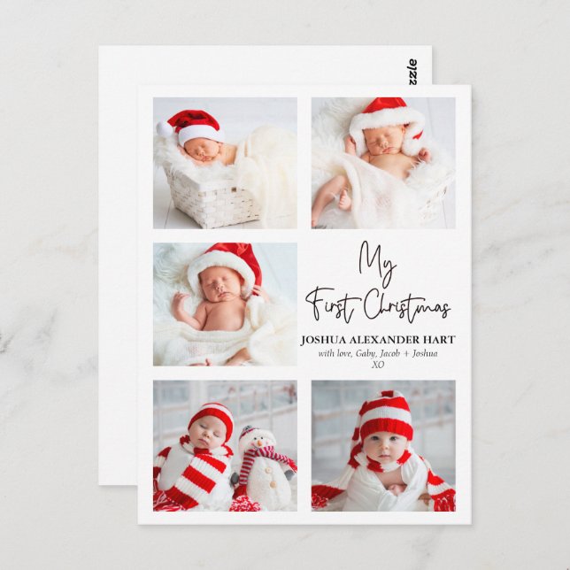 Cartão Postal Caligrafia Moderna Cinco Fotografias Meu Primeiro  (Frente/Verso)