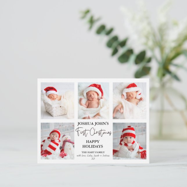 Cartão Postal Caligrafia Moderna Cinco Fotografias Primeiro Nata (Em pé/Frente)