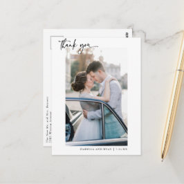 Cartão Postal Caligrafia Moderna de Casamento Foto Obrigado