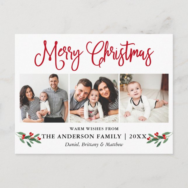 Cartão Postal Caligrafia Moderna Divertida Natal Vermelho Azevin (Frente)