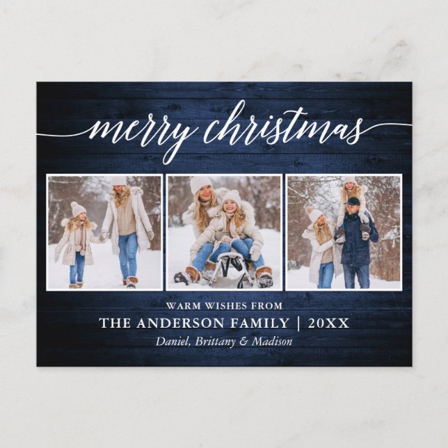 Cartão Postal Caligrafia moderna Feliz Madeira de Natal 3 Foto (Frente)