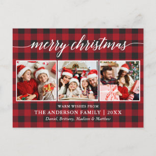 Cartão Postal Caligrafia moderna Feliz Natal 3 Xadrez fotográfi