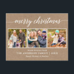 Cartão Postal Caligrafia moderna Feliz Natal Kraft 3 Foto<br><div class="desc">Cartão-postal de Natal Merry 3 Photo Kraft Holiday</div>