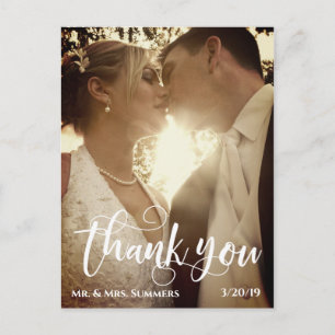 Cartão Postal Caligrafia Moderna Foto Casamento Obrigado Pincela