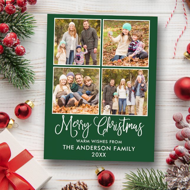 Cartão Postal Caligrafia moderna Foto de Natal Verde 4 (Customize to change your personalized text size or text style.)