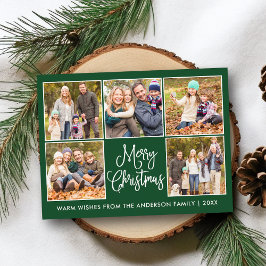 Cartão Postal Caligrafia moderna Green 5 Photo Christmas