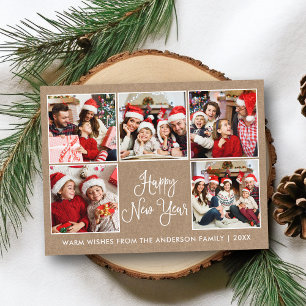 Cartão Postal Caligrafia moderna Kraft 5 Foto Ano Novo