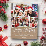 Cartão Postal Caligrafia Moderna Natal 4 Foto Kraft<br><div class="desc">Cartão postal de Natal Meritíssimo 4 Photo Kraft Holiday</div>