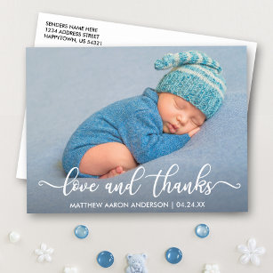 Cartão Postal Caligrafia moderna Novo Amor Bebê e Obrigados
