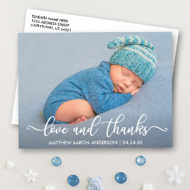Cartão Postal Caligrafia Moderna Novo Bebê Amor e Agradecimento