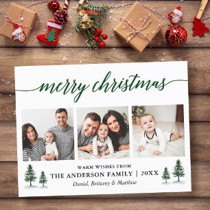 Cartão Postal Caligrafia Moderna Pinheiros Verdes Natal 3 Foto