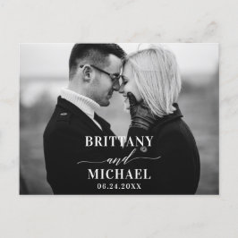 Cartão Postal Caligrafia moderna salva a data preto e branco