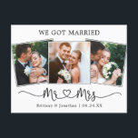 Cartão Postal Caligrafia moderna Sr. Sra. Heart, Casamos<br><div class="desc">Cartaz Simples de Caligrafia Moderna,  Sr. e Sra. Nós nos casamos Foto de Anúncio de Casamento</div>