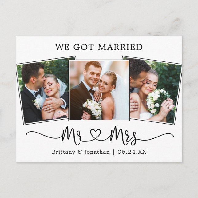 Cartão Postal Caligrafia moderna Sr. Sra. Heart, Casamos (Frente)