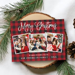 Cartão Postal Caligrafia moderna Xadrez de 3 fotos no Natal<br><div class="desc">Cartão-postal de Natal Feliz 3 - Xadrez Vermelha</div>