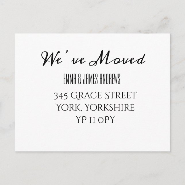 Cartão Postal Caligrafia Nós Mudamos o Cartão-Postal de Anúncio (Frente)