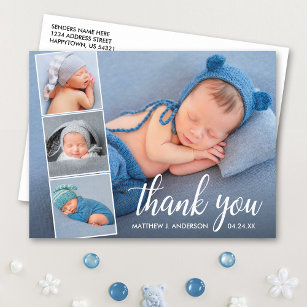 Cartão Postal Caligrafia Novo Bebê 4 Fotografia Colagem Obrigado