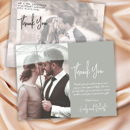 Cartão Postal Caligrafia Orçamental Foto Verde Casamento Obrigad