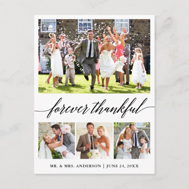 Cartão Postal Caligrafia Para Sempre Grata 4 Foto Obrigado (Frente)