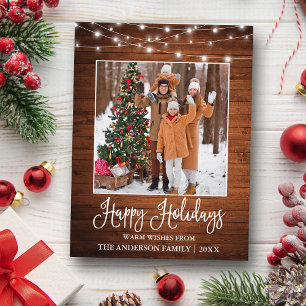 Cartão Postal Caligrafia Rústica Luzes de Madeira Fotografia Fer