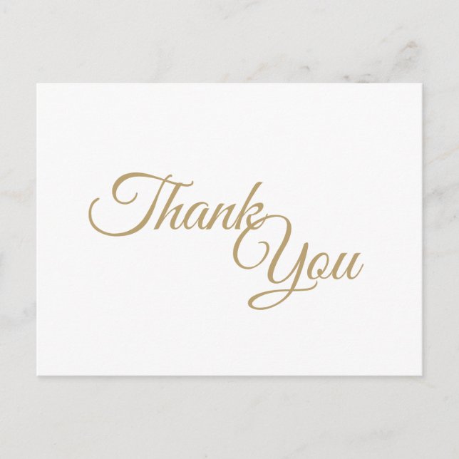 Cartão Postal Caligrafia simples, Dourada e branca Obrigado (Frente)
