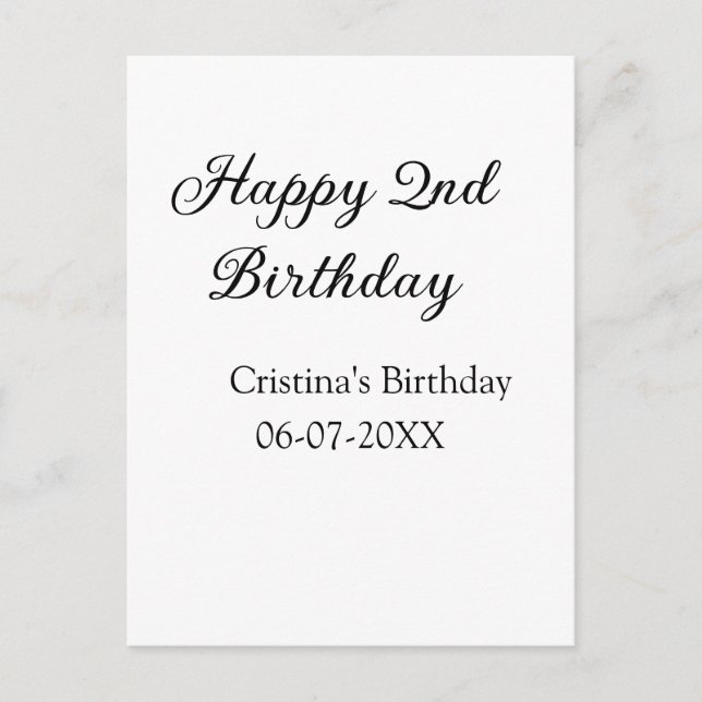 Cartão Postal caligrafia simples segundo aniversário feliz mínim (Frente)