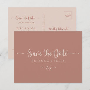 Cartão Postal Caligrafia Terracota Horizontal Save the Date