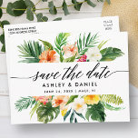 Cartão Postal Caligrafia Tropical Coral Floral Salvar Data<br><div class="desc">Caligrafia Elegante Moderna,  Coral Tropical de Watercolor Floral e Casamento Verde Salvem o Cartão-Postal</div>