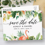 Cartão Postal Caligrafia Tropical Coral Salva A Data<br><div class="desc">Caligrafia Elegante Moderna,  Coral Tropical de Watercolor Floral e Casamento Verde Salvem o Cartão-Postal</div>