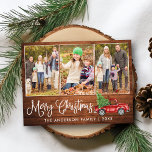 Cartão Postal Caligrafia Vintage Caminhão 3 Fotos<br><div class="desc">Cartão postal de Natal Feliz 3 Foto Feriado - Watercolor Vintage Red Truck com Árvore de Natal na Madeira Russa</div>