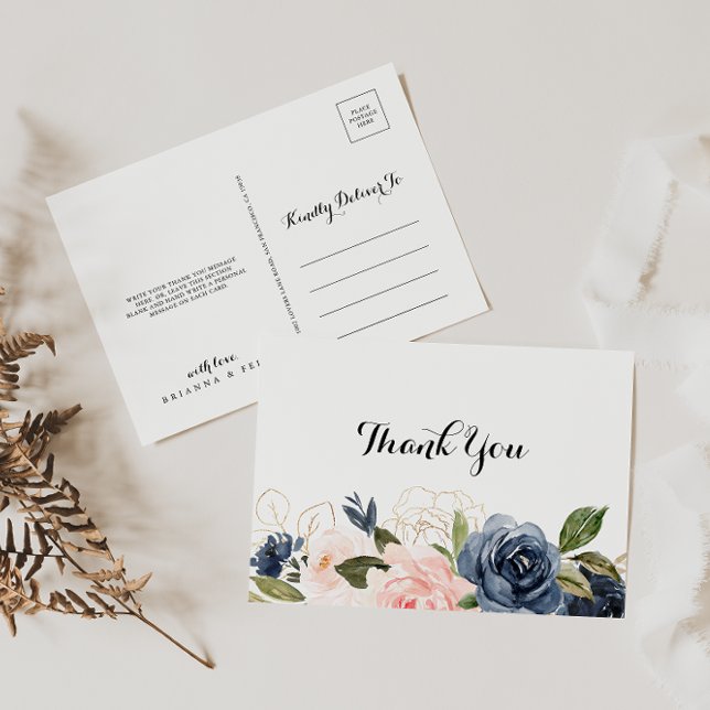 Cartão Postal Caligrafia Winter Single Floral Obrigado (Criador carregado)