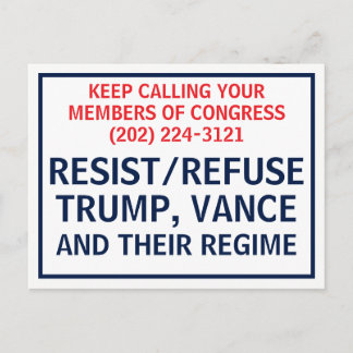 Cartão Postal Call Congress Protest Resist Refuse Trump Vance
