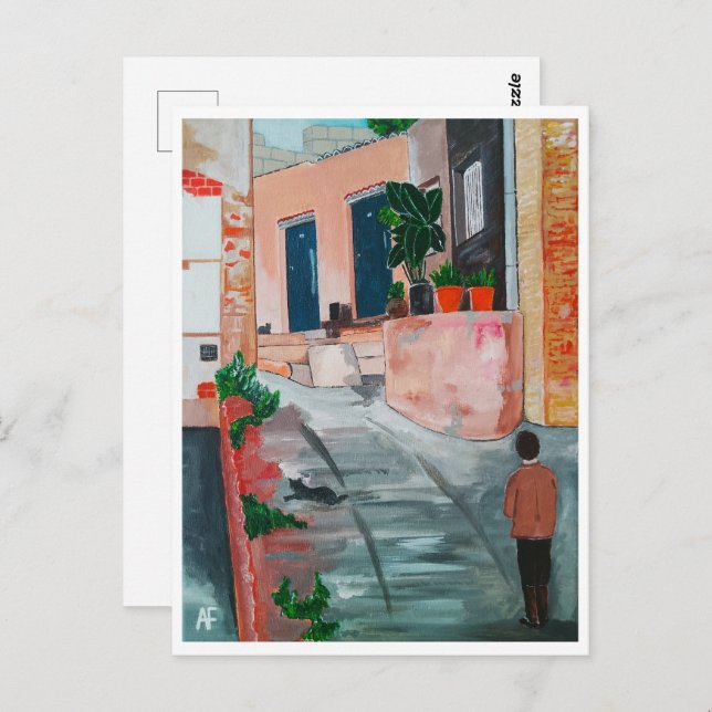 Cartão Postal Calle Del San Miguel, pintura de Alfred Fox (Frente/Verso)