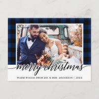 Calligrafia Xadrez Azul Foto de Casamento Natal