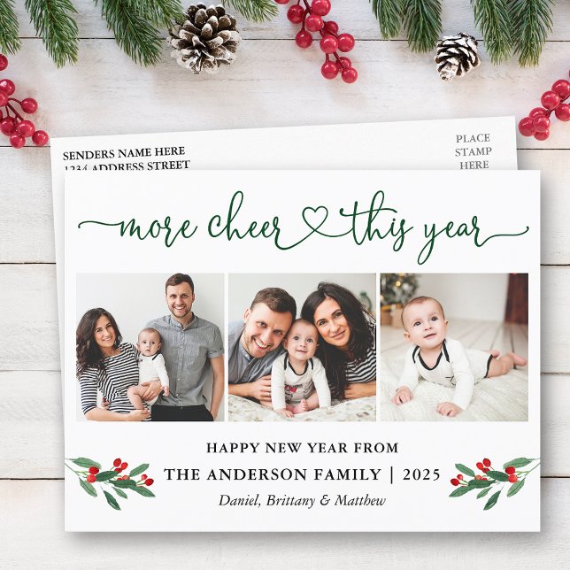 Cartão Postal Calliografia Coração Mais Alegre Holly 3 Foto (Customize to change your personalized text size or text style.)