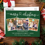 Cartão Postal Calliografia Heart Christmas 3 Photo Green<br><div class="desc">Cartaz de Natal Feliz 3 Foto Feriado do Coração da Caligrafia Moderna - Verde</div>