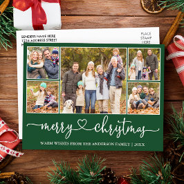 Cartão Postal Calliografia Heart Christmas 5 Photo Green Holiday