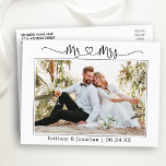 Cartão Postal Calliografia Heart Wedding Sr. Photo Obrigado<br><div class="desc">Cartaz de Caligrafia Simples e Moderna,  Sr. e Sra. Coração Casada Noiva e Foto de noiva,  Obrigado Cartaz</div>