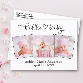 Cartão Postal Calliografia Script Heart 3 Photo Hello Baby