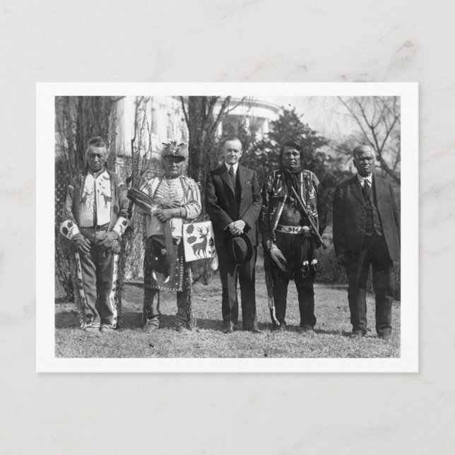 Cartão Postal Calvin Coolidge com a fotografia dos índios Osage (Frente)