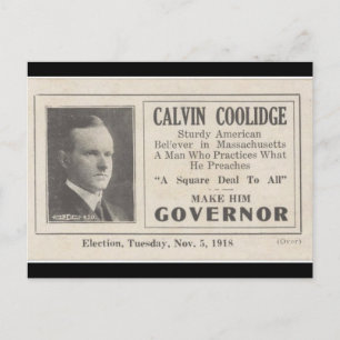 Cartão Postal Calvin Coolidge para o Governador