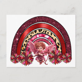 Cartão Postal Cama de arco-íris do Cupido dia dos namorados amor